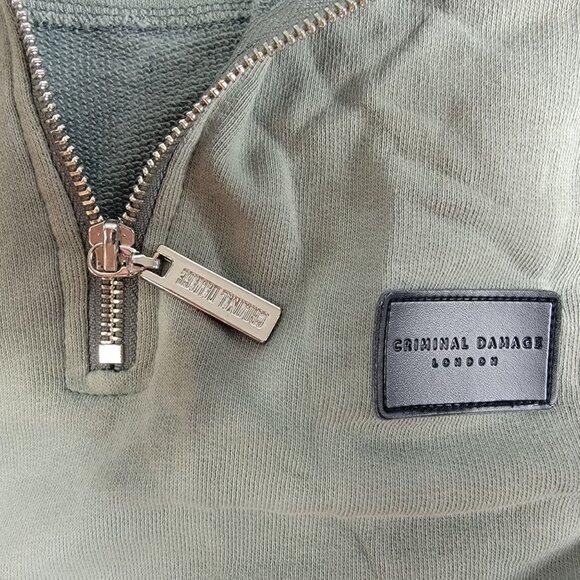 Criminal Damage Mens Medium Green Zip Hoodie Sweatshirt Long Sleeve Casual - Picture 4 of 10